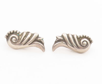 925 Sterling Silver Vintage Earrings Nautilus Conch Shell Screw Backs  EG13973