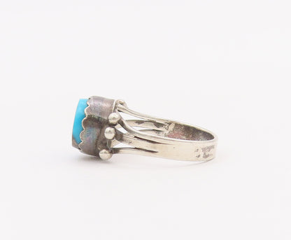925 Sterling Silver Vintage Ring NAVAJO Beaded Round Turquoise  Sz 7  RG28081