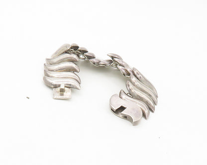 MEXICO 925 Sterling Silver  Vintage Smooth Shiny Swirl Chain Bracelet  BT6730