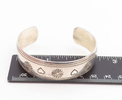 925 Sterling Silver Vintage Bracelet NAVAJO Etched Sun & Love Heart Cuff BT11448