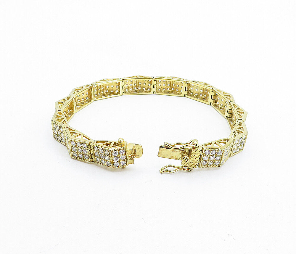 925 Sterling Silver  Sparkling Topaz Shiny Gold Plated Chain Bracelet  BT2660