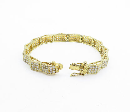 925 Sterling Silver  Sparkling Topaz Shiny Gold Plated Chain Bracelet  BT2660