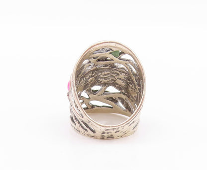 925 Sterling Silver Vintage Ring ISRAEL Pink Pearls Brutalist Cut  Sz 7  RG32406