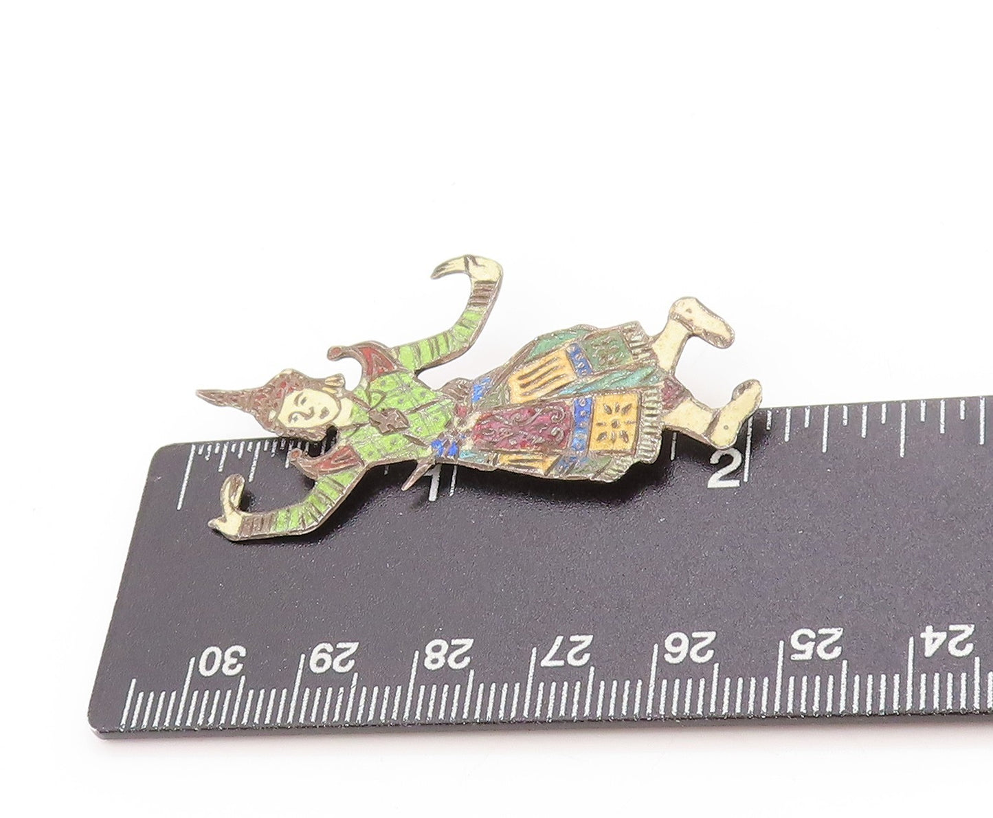 925 Sterling Silver Vintage Brooch SIAM Enameled Thai Khon Dancer Pin  BP11903