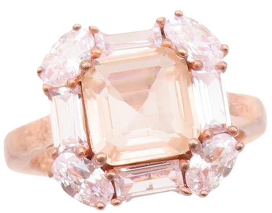 925 Sterling Silver Vintage Ring Rose Gold Plated Square 2 Tone CZ Sz 7  RG29320