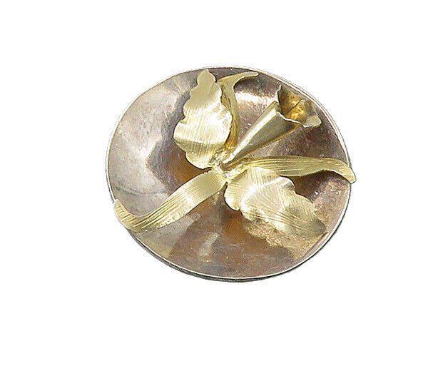 925 Sterling Silver  Vintage Shiny Flower Motif Round Brooch Pin  BP8535