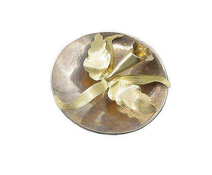 925 Sterling Silver  Vintage Shiny Flower Motif Round Brooch Pin  BP8535