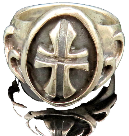925 Sterling Silver Vintage Carved Religious Cross Signet Ring Sz 7  RG24832
