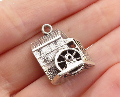 925 Sterling Silver  Vintage Petite Dark Tone Sculpted House Pendant  PT3941