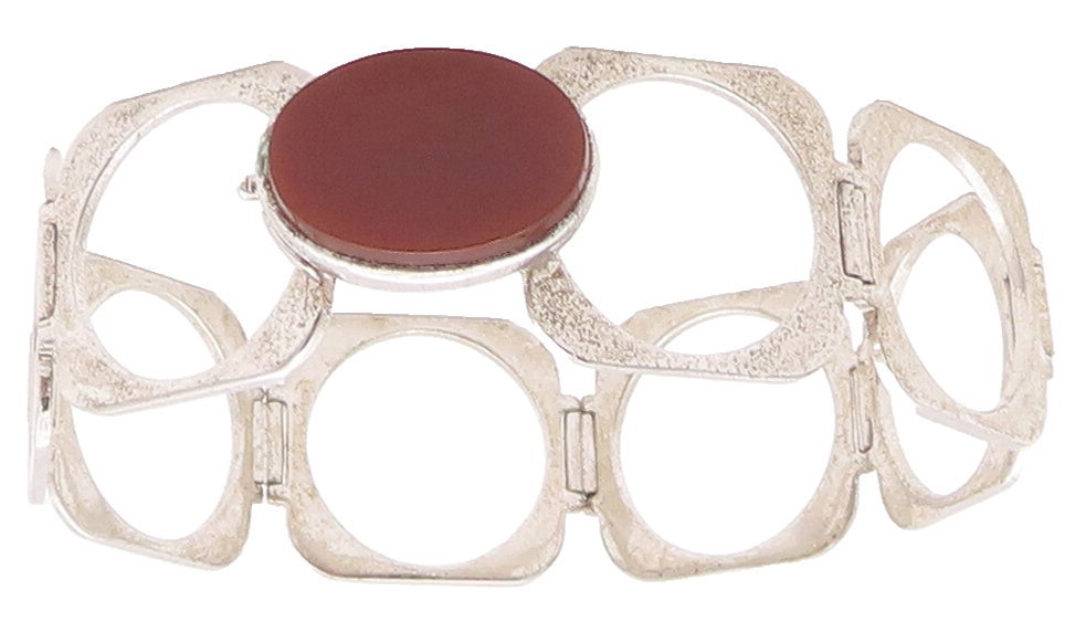 925 Sterling Silver Vintage Bracelet Cutout Circular Liked Agate Lock  BT10373