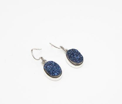 925 Sterling Silver  Vintage Druzy Oval Drop Earrings  EG1850