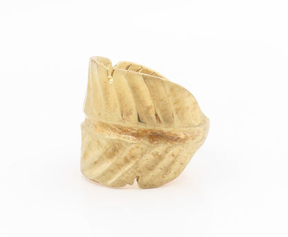 925 Sterling Silver Vintage Ring Gold Plated Carved Foliate Leaf Sz 7 RG34651