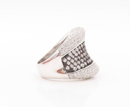 925 Sterling Silver Vintage Ring Designer Large CZ Inlay  Sz 8  RG30769