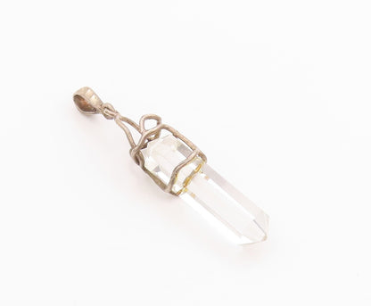 925 Sterling Silver Vintage Pendant Clear Quartz Pointed Crystal  PT24458