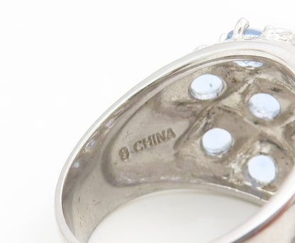 925 Sterling Silver Vintage Ring Sapphire Elegant Twisted Rope Dome Sz 8 RG35037