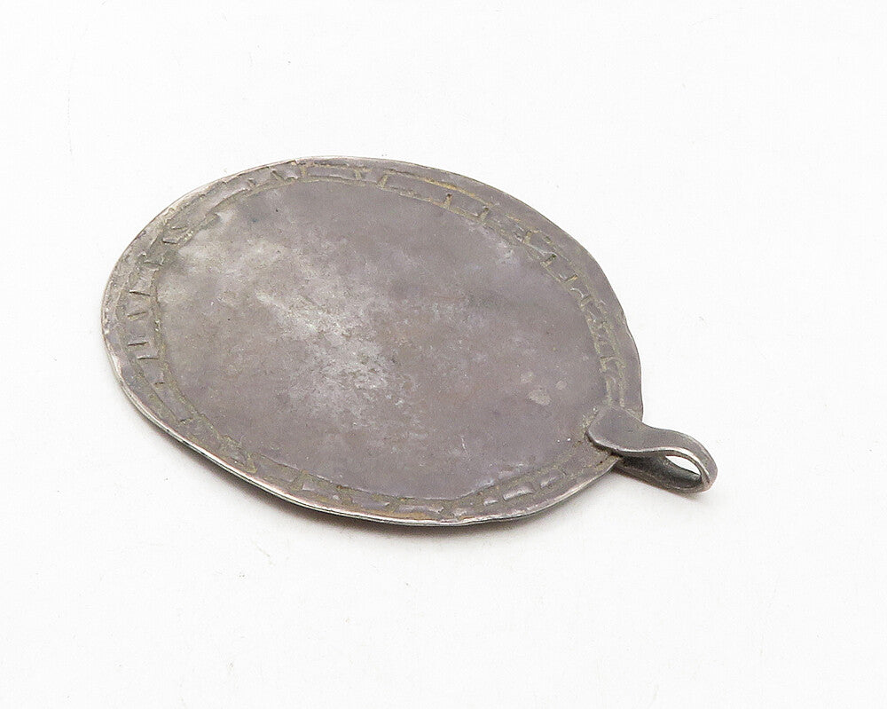 925 Sterling Silver  Vintage Antique Dark Tone Chiseled Border Pendant  PT7394