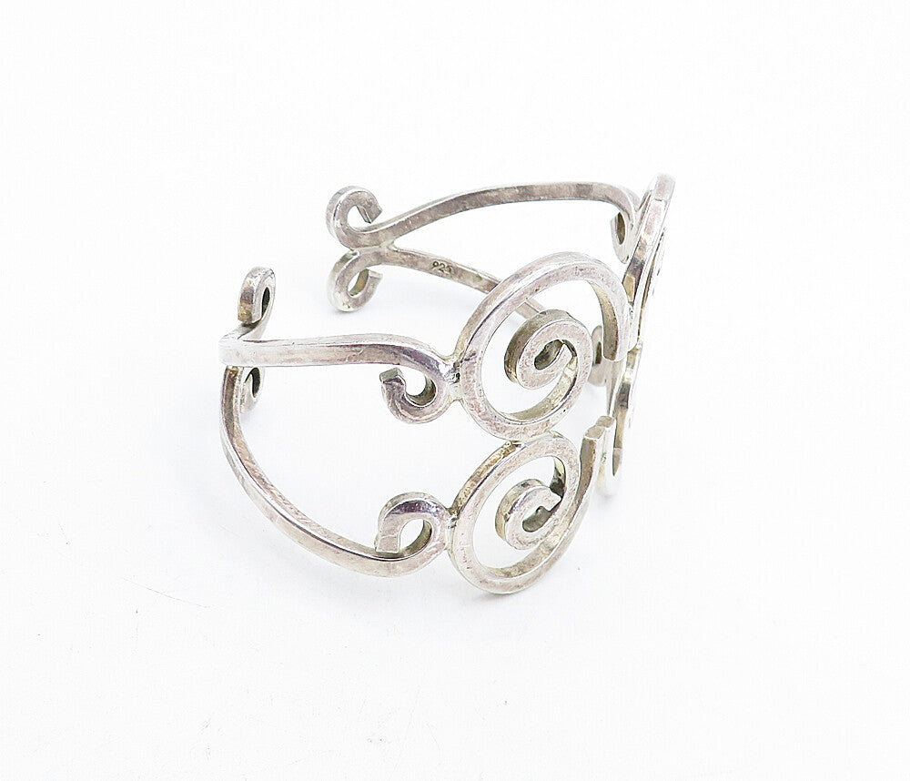 925 Sterling Silver  Vintage Shiny Open Spiral Design Cuff Bracelet  BT1907