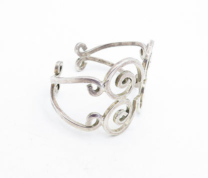 925 Sterling Silver  Vintage Shiny Open Spiral Design Cuff Bracelet  BT1907