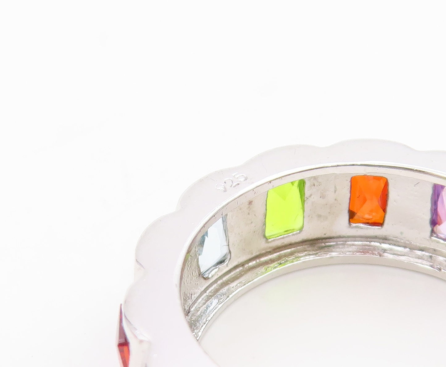 925 Sterling Silver Vintage Ring Multi Gemstone Eternity Band  Sz 8  RG35030