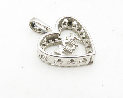 925 Sterling Silver  Petite Shiny White Topaz Mom Love Heart Pendant  PT7931