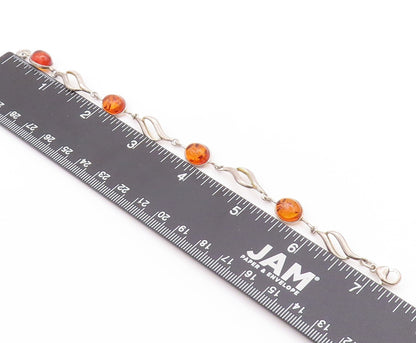 925 Sterling Silver Vintage Bracelet Cabochon Honey Amber Swirly Design  BT11257