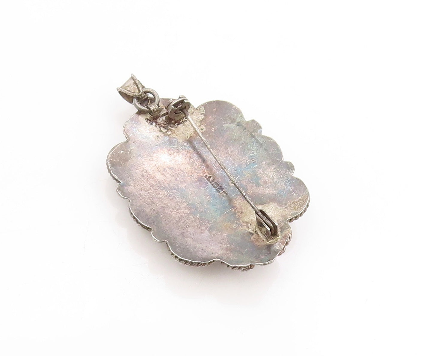925 Sterling Silver Vintage Brooch ISRAEL Opal Twisted Rope Floral Pin  BP11910