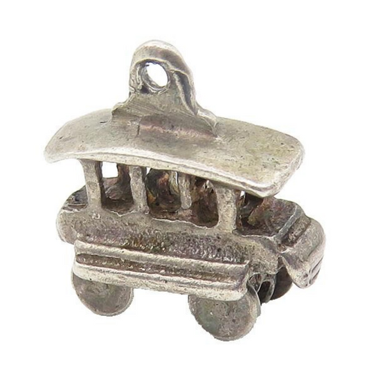925 Sterling Silver  Vintage Petite Dark Tone Trolley Car Pendant  PT9382
