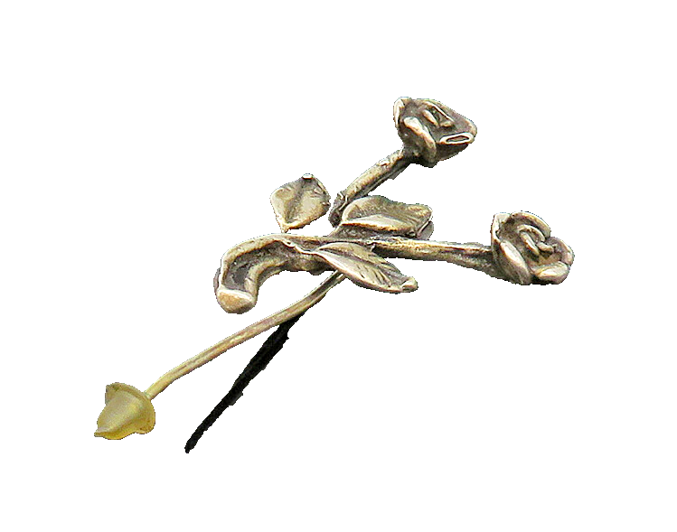 925 Sterling Silver  Vintage Dark Tone Rose Flowers Lapel Pin  TR2945