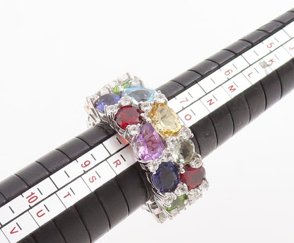 925 Sterling Silver Vintage Ring Multi Shape Gemstones Double Band Sz 8 RG30972