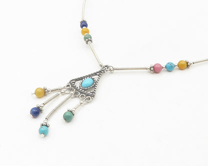 Q.T. NAVAJO 925 Silver Vintage Turquoise & Multi Stone Collar Necklace NE2069