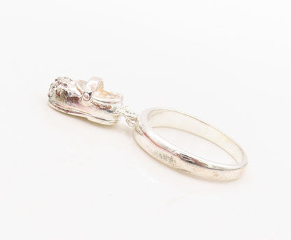 925 Sterling Silver Vintage Ring CZ Inlay Dangling Shoe Charm  Sz 7  RG31117