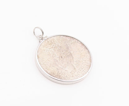 925 Sterling Silver Vintage Pendant Peace Lady Liberty Dollar Coin  PT26008