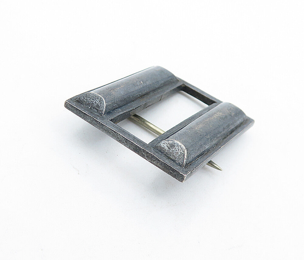 925 Sterling Silver  Vintage Oxidized Square Domed Design Brooch Pin  BP2220