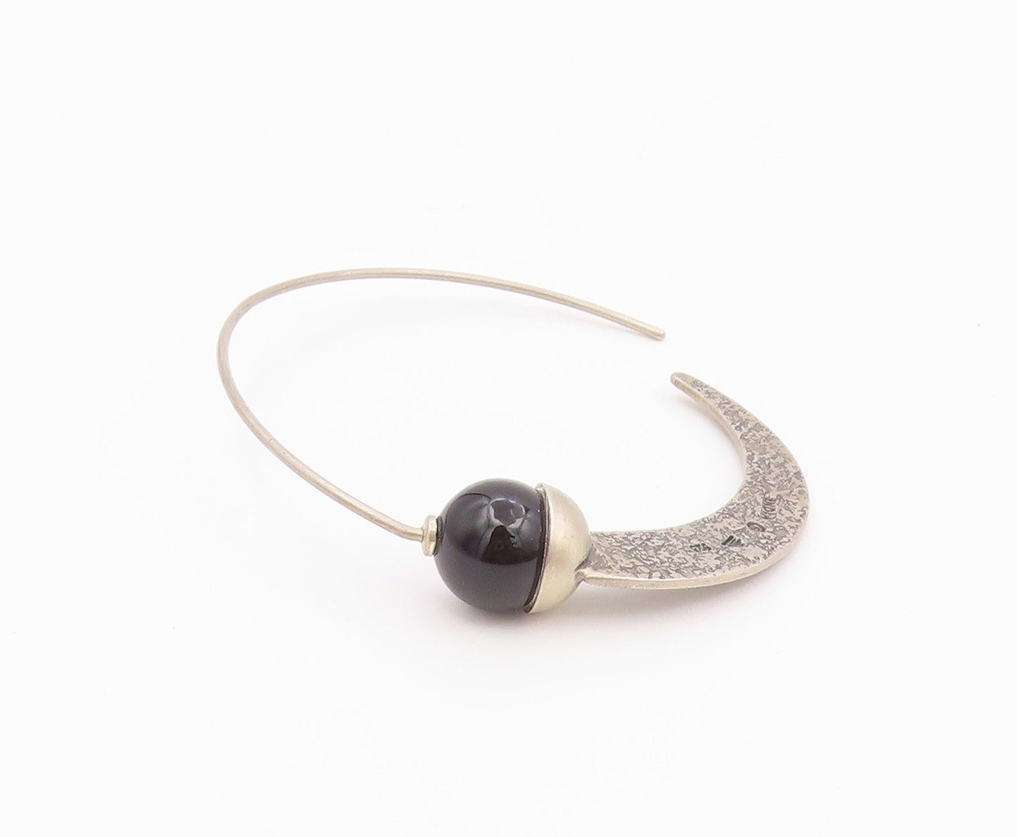 925 Sterling Silver Vintage Earrings SILPADA Black Chalcedony Moon Arch  EG14511