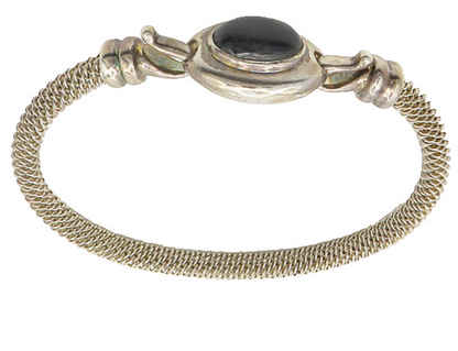 ESPO SIG 925 Sterling Silver  Vintage Black Onyx Hook Bangle Bracelet  BT7558
