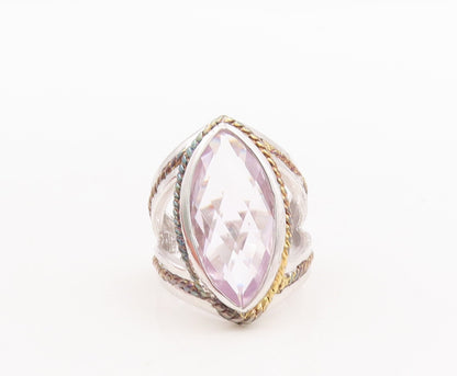 925 Sterling Silver Vintage Ring Marquise Gemstone Twisted Rope  Sz 7  RG29801