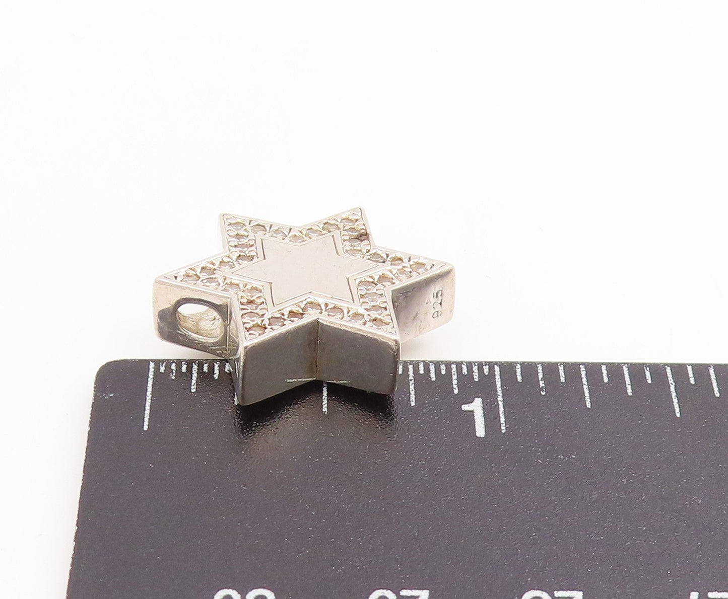 925 Sterling Silver Vintage Pendant CZ Solid Celestial Hexagram Charm  PT26077