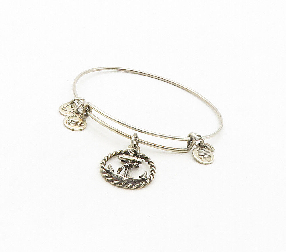 ALEX & ANI 925 Silver  Vintage Ship Anchor Charmed Bangle Bracelet  BT6117