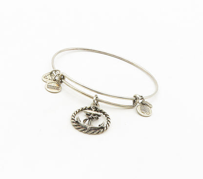 ALEX & ANI 925 Silver  Vintage Ship Anchor Charmed Bangle Bracelet  BT6117