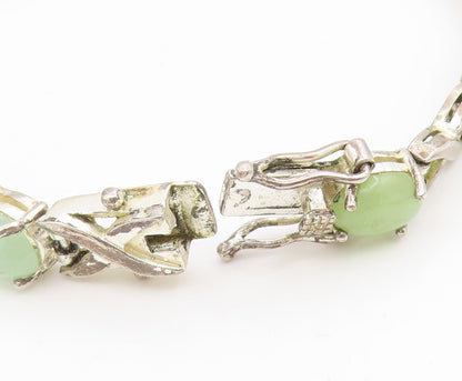 925 Sterling Silver Vintage Bracelet Oval Jade Elegant Crisscross Link  BT11744