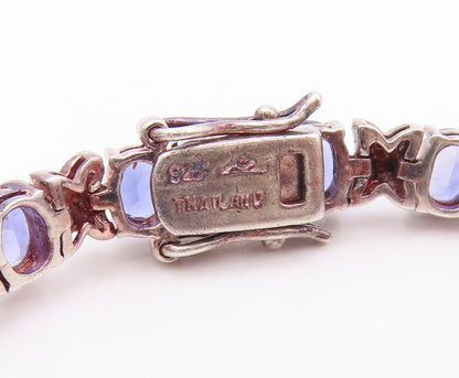 925 Sterling Silver Vintage Bracelet Oval Cut  Amethyst X Carved Links BT11254