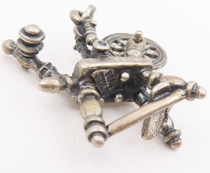 925 Sterling Silver Vintage Pendant BEAU Retro Sewing Spinning Wheel  PT25676
