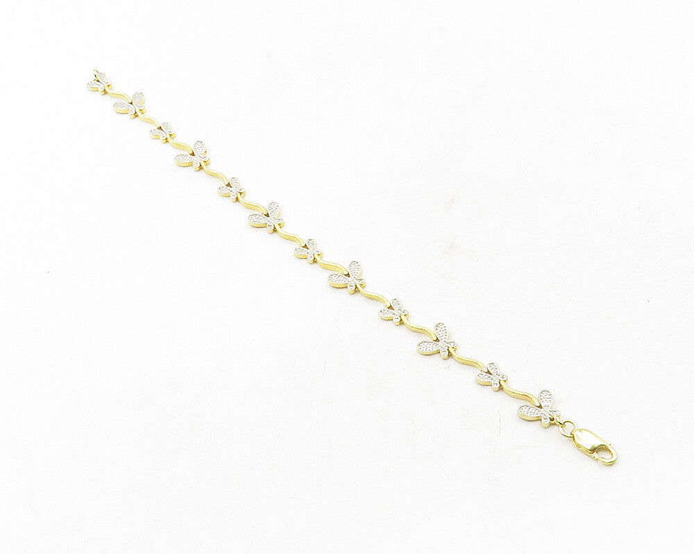 925 Sterling Silver  Genuine Diamonds 2 Tone Butterfly Chain Bracelet  BT4811
