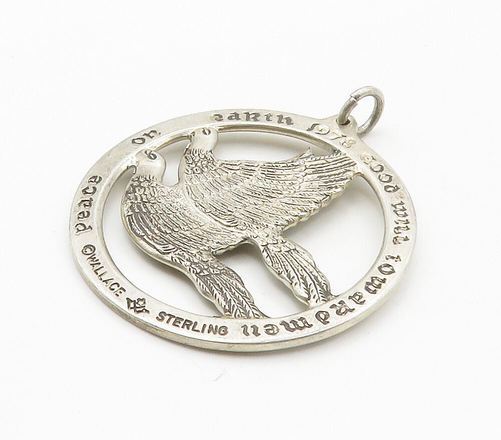 WALLACE 925 Sterling Silver  Vintage Peace On Earth Doves Pendant  PT11889