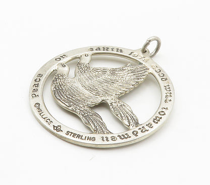 WALLACE 925 Sterling Silver  Vintage Peace On Earth Doves Pendant  PT11889