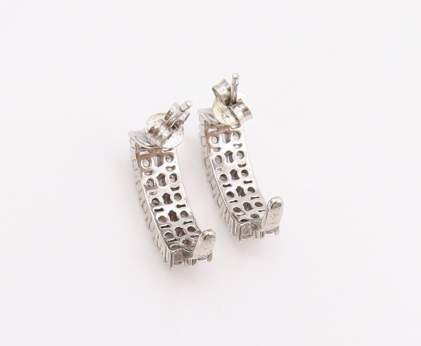 925 Sterling Silver Vintage Earrings Round CZ Curved Crescent Moon Studs  EG1093