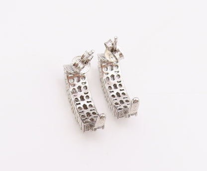 925 Sterling Silver Vintage Earrings Round CZ Curved Crescent Moon Studs  EG1093