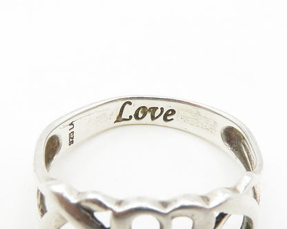 925 LA Sterling Silver  Shiny Love Etched Hearts Band Ring Sz 8.5  RG18442