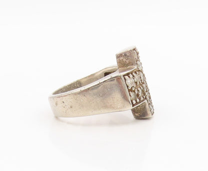 925 Sterling Silver Vintage Ring Round CZ Religious Cross Band  Sz 9.5  RG34336