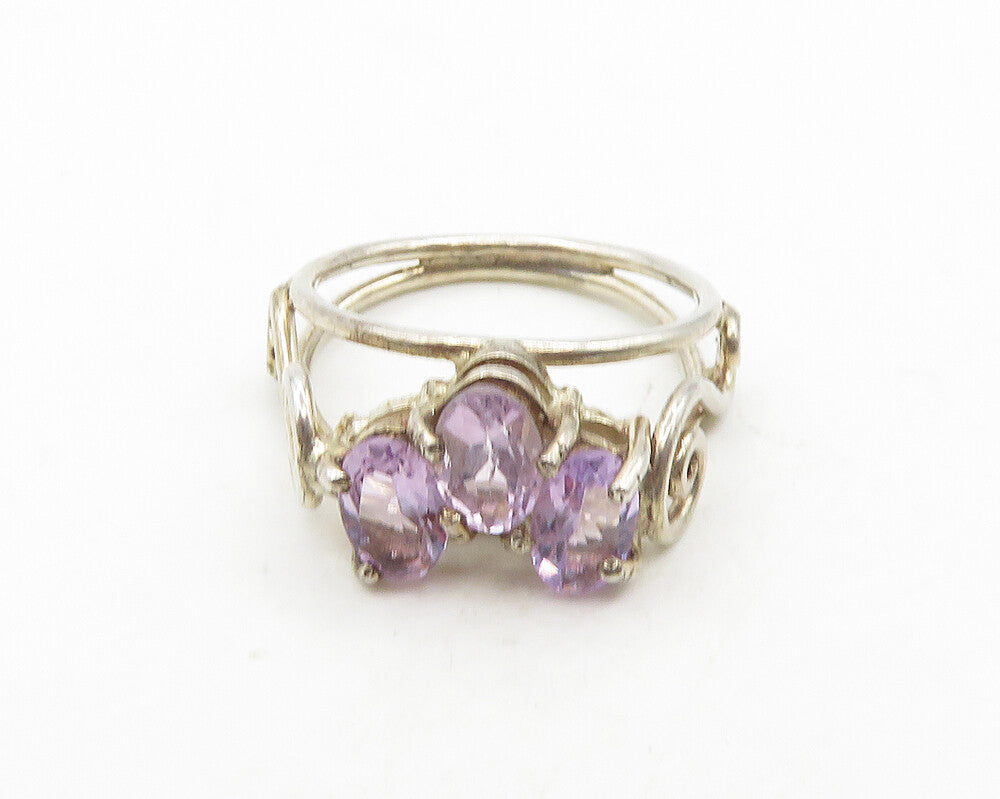925 Silver  Vintage Prong Set Amethyst Petite Swirl Band Ring Sz 4.5  RG19833